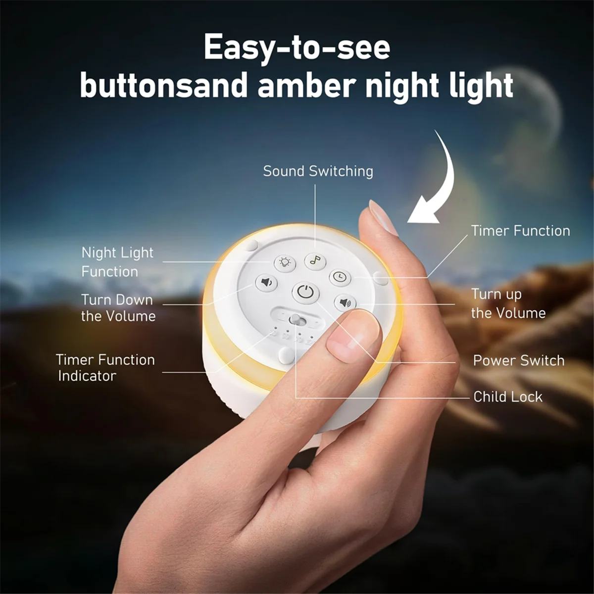 آلة الصوت المحمولة BAADE، آلة صوت الضوضاء البيضاء للأطفال البالغين مع 12 ضوء صوت وليلي، آلة صوت