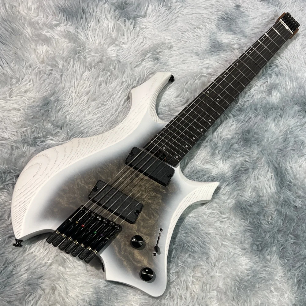 7-string headless guitar; portable guitar; high quality; H-H pickups; rosewood fingerboard; roasted maple neck; stainless steel