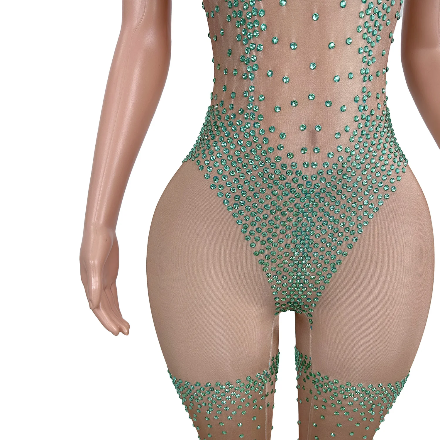 Sparkly Green Rhinestone Sleeveless Jumpsuit Birthday Celebrate Nightclub Party  See Through Mesh Jumpsuit Bar Club Sexy Outfit