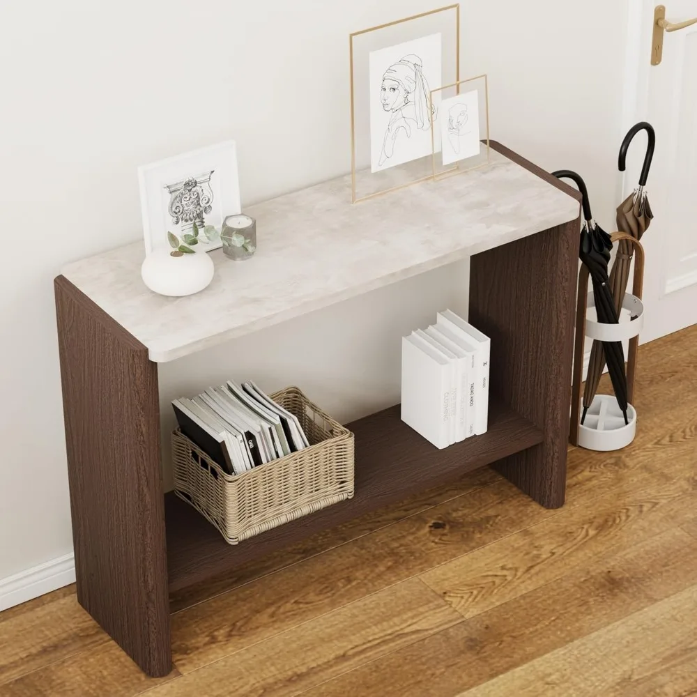 

Console Table for Entryway, 43.3 Hallway Table with Faux Marble Top, Sofa Table with Open Shelf, Farmhouse Narrow Couch T