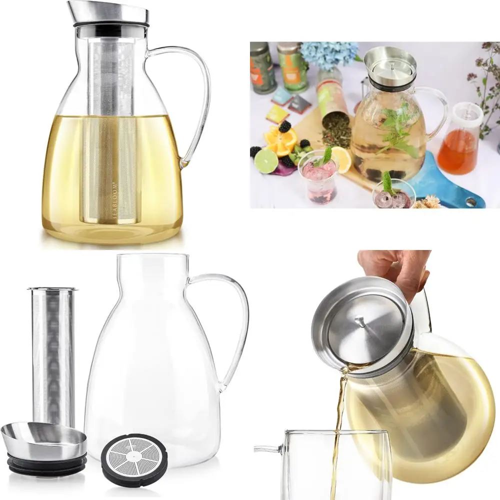 

Очень большой многоразовый чайник из боросиликатного стекла с чайником и кувшином для заваривания и сервировки горячего чая, емкостью 85 унций