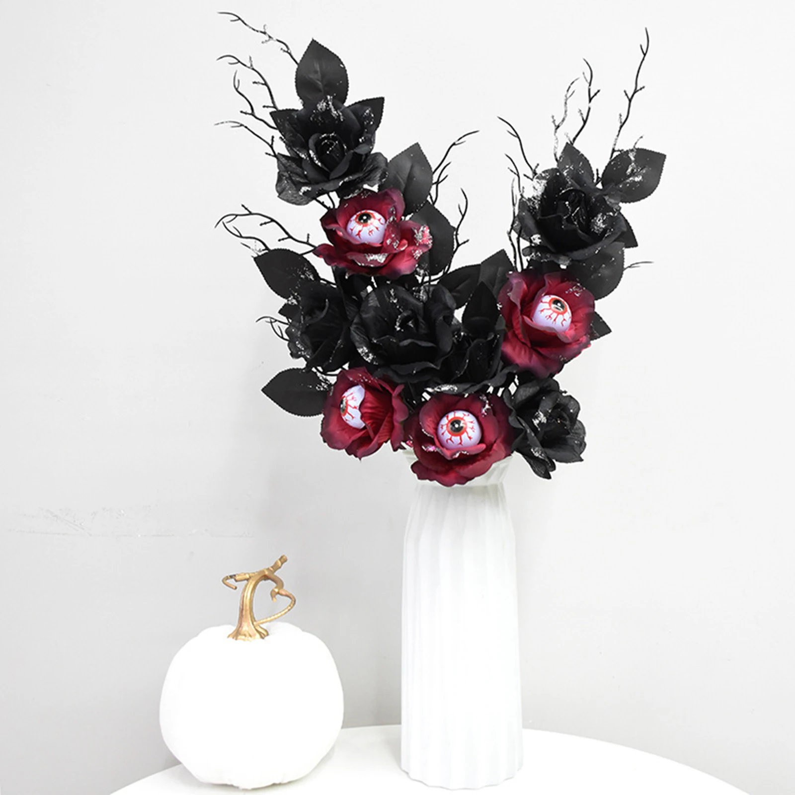 할로윈 꽃병용 줄기, 장미 눈알이 있는 인공 죽은 나뭇가지, 파티 센터피스용 조화 꽃꽂이