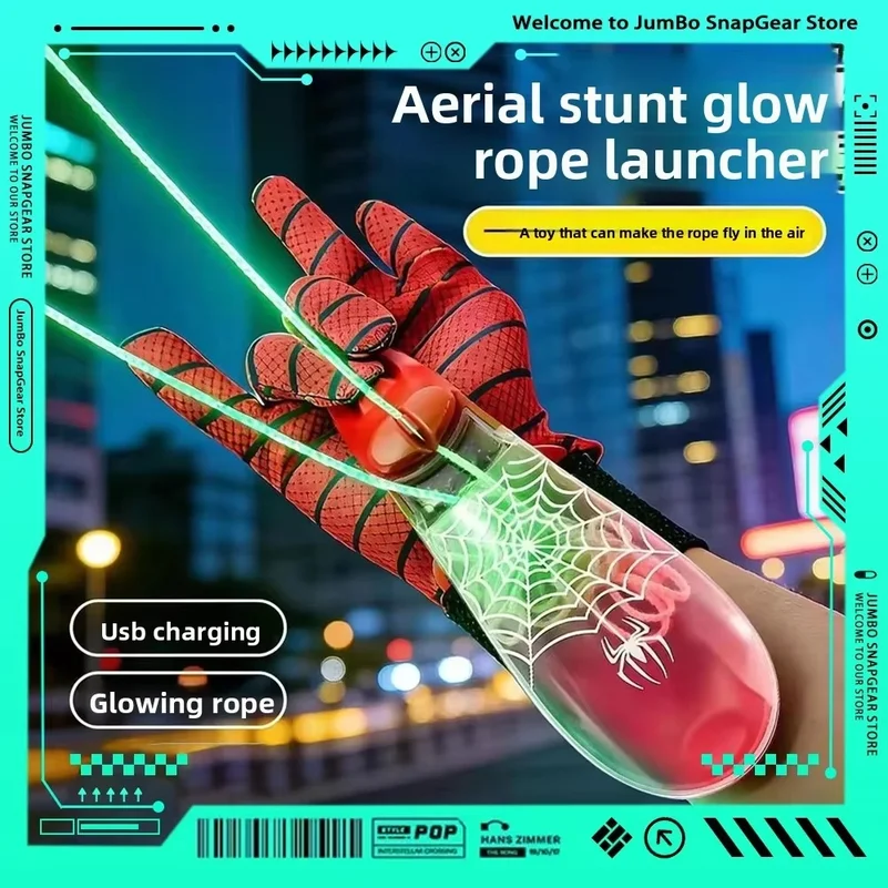 Luminous Rope Launcher Wristband Flying String Shooter Automatic Recoil Toy Night Glow Interactive Gift for Kids Pets