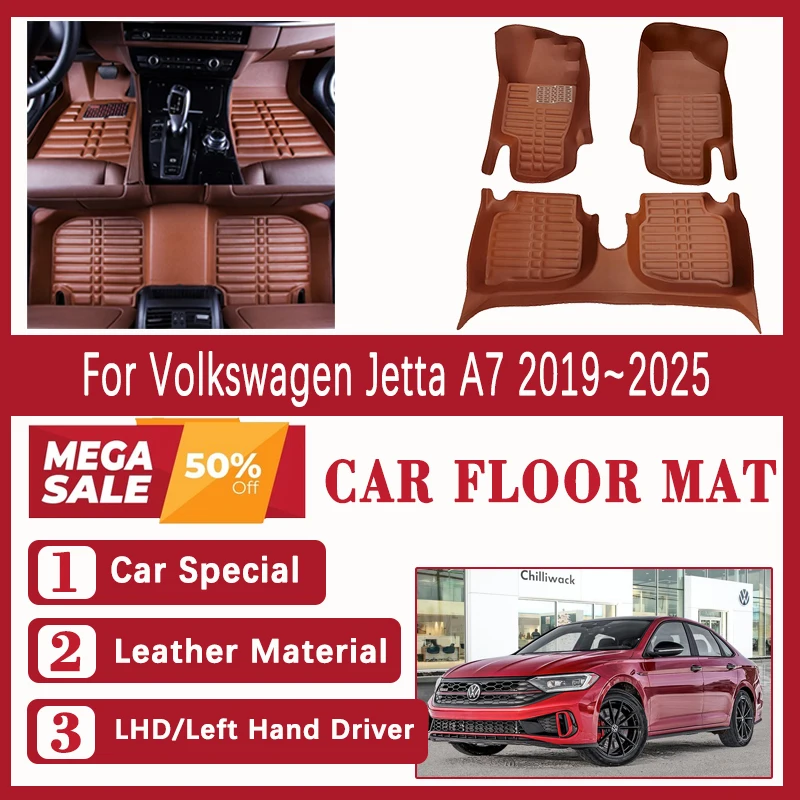 

Car Floor Mats For Volkswagen VW Jetta A7 2019~2025 Leather Carpets Foot Covers Left Hand Driver Pads Carro Interior Accessories