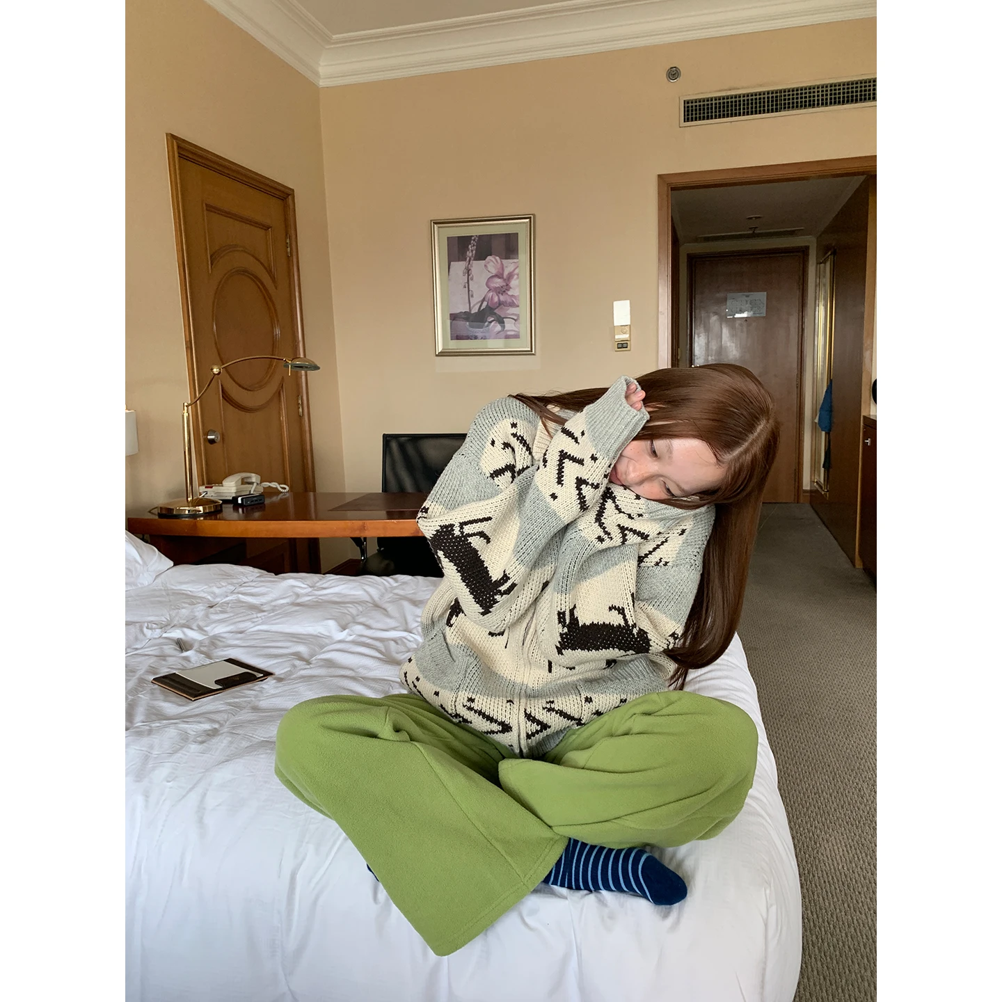 

ngzi Oni Korean Sle Loose Fair Isle Knitwear Cardigan Women's Autumn Winter Slimming Inner Wear Long Sve round Ne