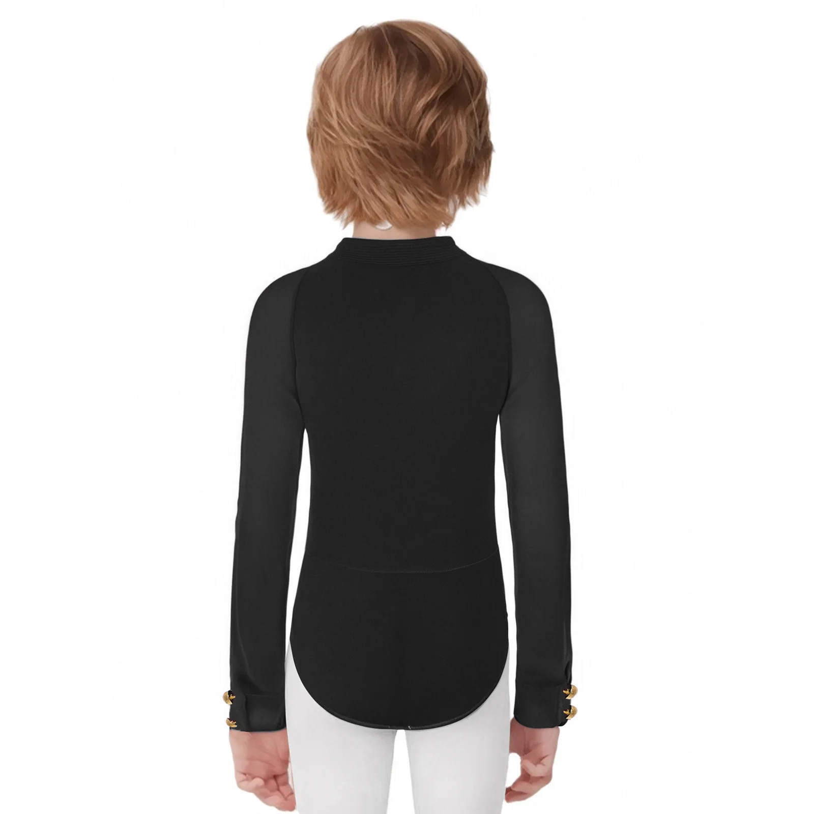 Kids Jongens Latin Jazz Dans Kostuum Sheer Chiffon Splice Lange Mouwen Stand Kraag Turnpakje met Kwastjes Bell-Bottom Broek set