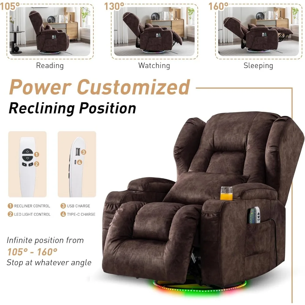 Sofá reclinável elétrico Massive Comfort com design de massagem, calor e parede para adultos – assento grande estilo teatro