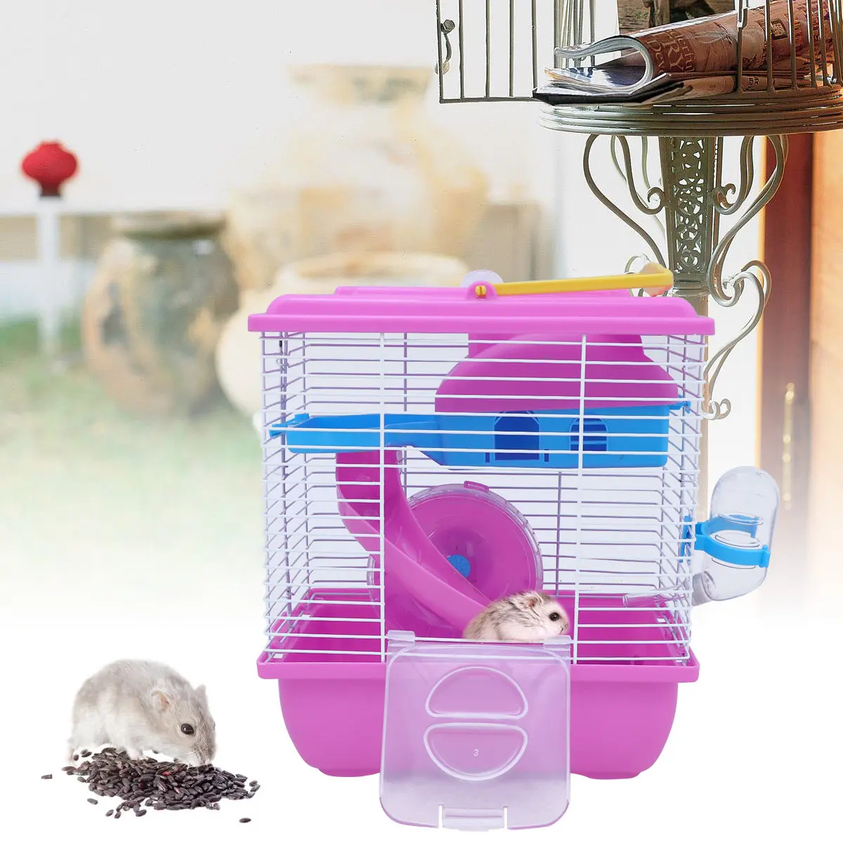 Pink Double Layer Hamster Cage Acrylic Pet Multifunction Design Top Ranking Material Small Hamster Cage