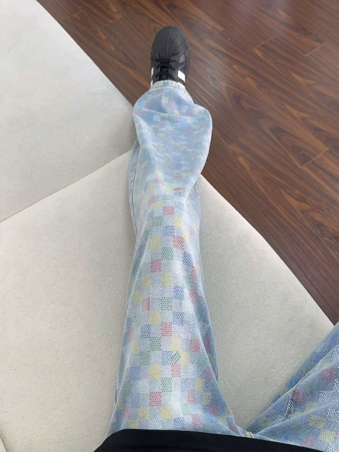 

Мужские джинсы Cleanfit в клетку с высокой талией, прямые, слегка расклешенные, в американском стиле, лето-осень