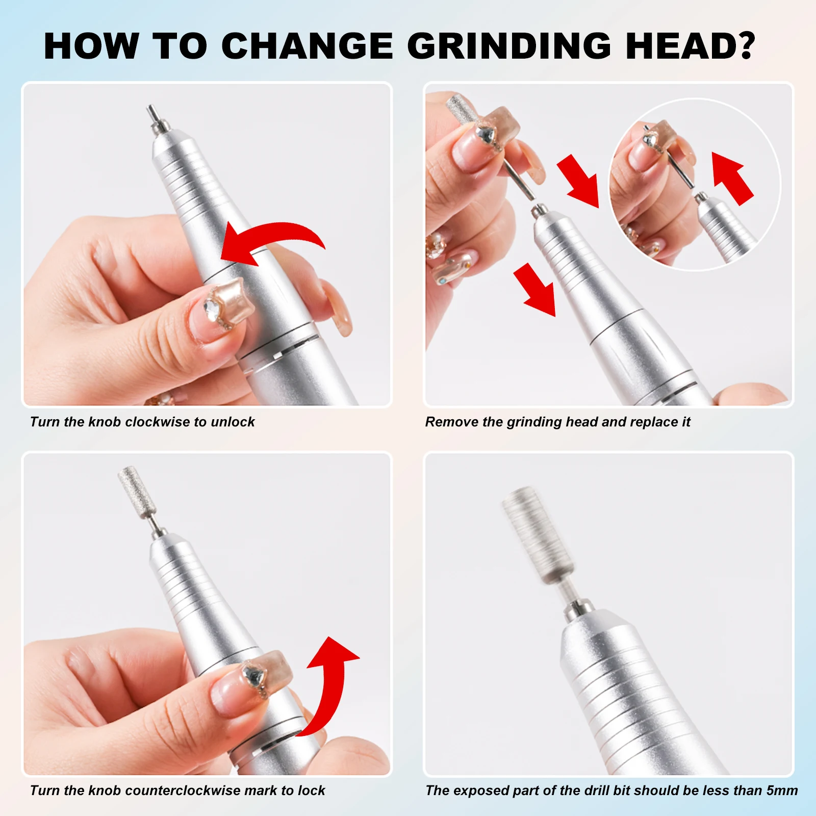 Lime à ongles électrique professionnelle, 45000 tr/min, Machine à polir le Gel, lime à ongles, perceuse à ongles Rechargeable à faible bruit, outils de Salon