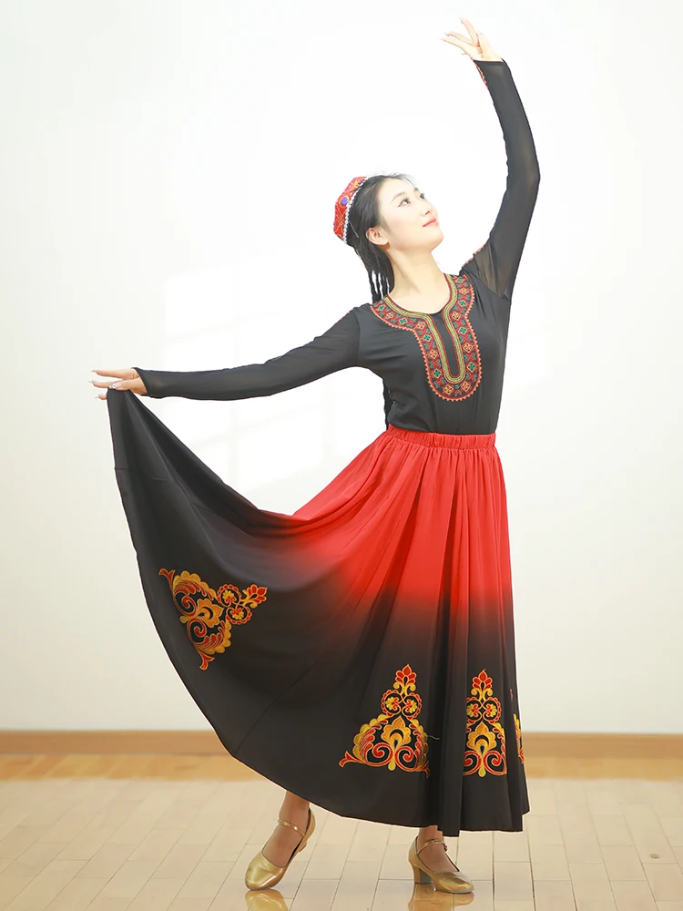 Chinese folk dance costumeNew Gradient Large Skirt Uygur Minority Top Performance Costume Female Adult