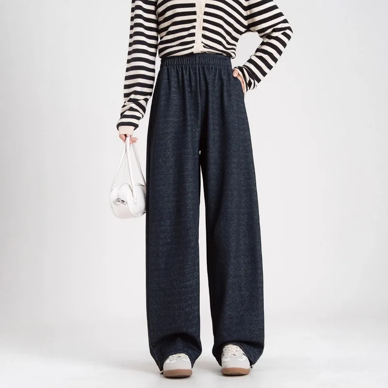 

Denim Blue Autumn Winter New High Waisted Loose Casual Draped Wide Leg Pants with Legs