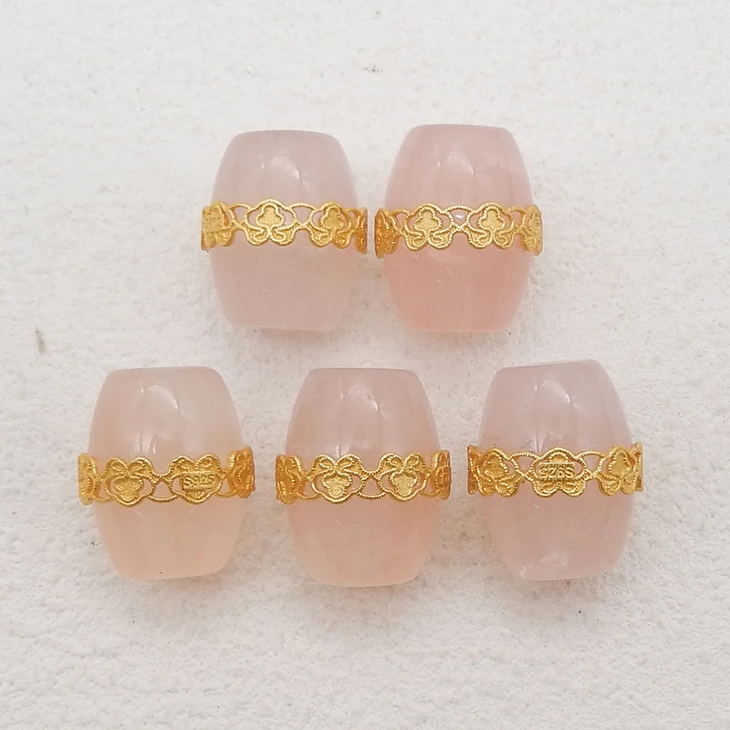 New Arrival! 1Pair Silver Gold Plated Natural Rose Quartz Gemstone Earring Beads, Jewelry DlY Making Accessories