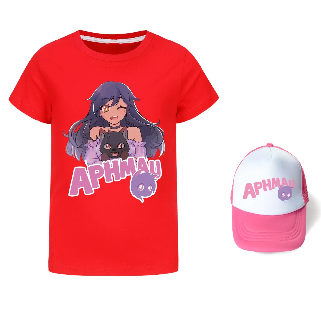 APHMAU-camiseta de manga curta de gato infantil, tops casuais para adolescentes, chapéu de sol de algodão puro para bebês meninas e meninos 2 a 16 anos, roupas de verão 2021