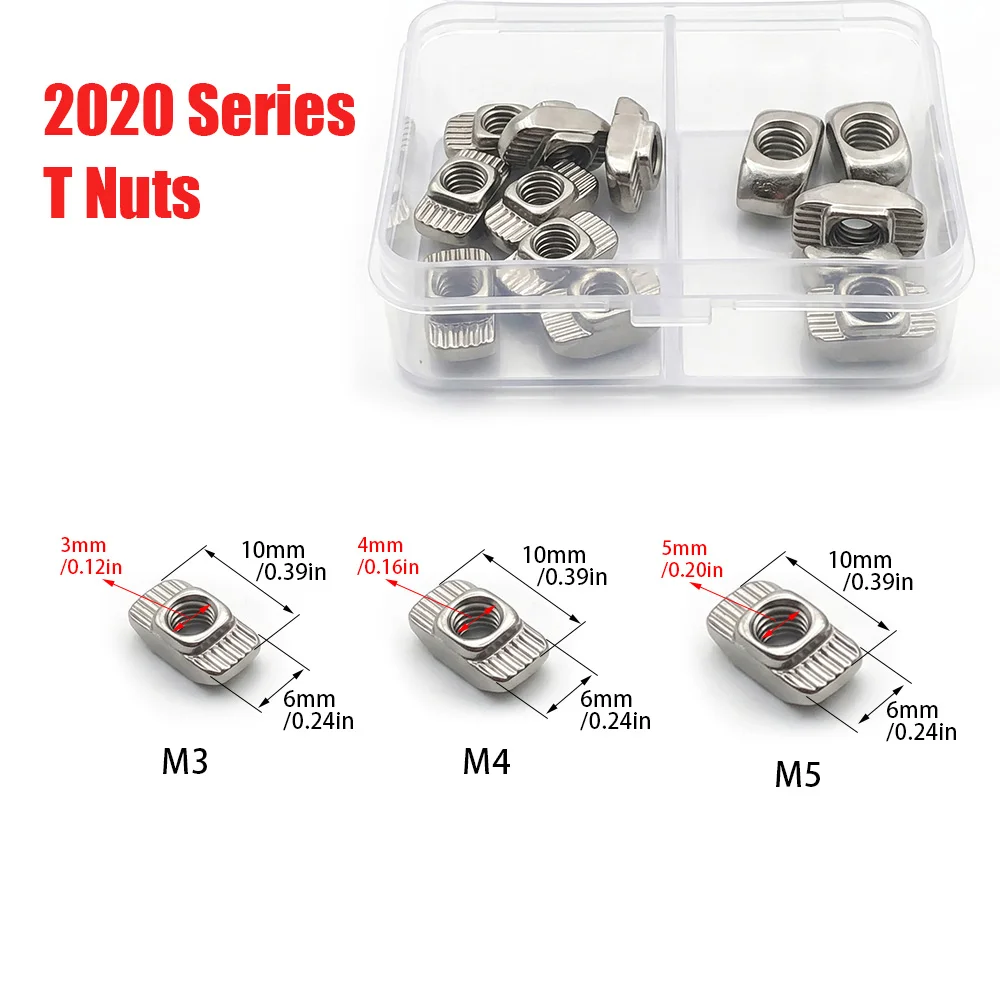 100 pcs M3/M4/M5 2020 European Standard Aluminum Profile T-Slot Nut Kit  Suitable for Aluminum Frames and DIY Projects