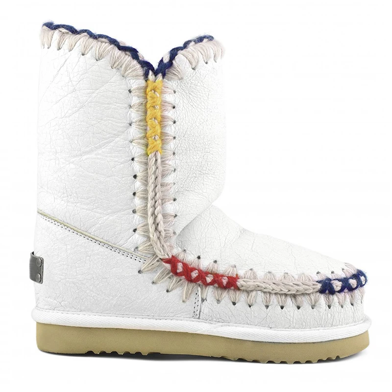 

Women winter snow boots eskimo 24 Overstitching leather original sheepskin flats ladies wear-resistant soft warm ankle boot