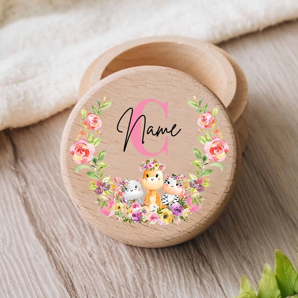 Personalized Initial with Name Engraved Baby Tooth Box Keepsake Teeth Umbilical Curl Hair Wooded Collect Boxes Girls Shower Gift