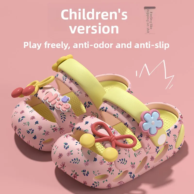 Children's Home Bow Slippers 2026 New EVA Outdoor Anti Slip Kids Sandals Boys Girls Cartoon Toe Protection Beach Shoes - view 4