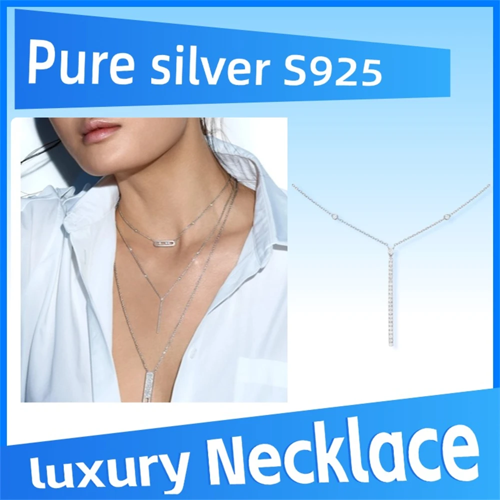 

Pure 925 Sterling Silver Gatsby Vertical diamond necklace Brilliant and sparkling luxury jewelry, high quality and fashionable