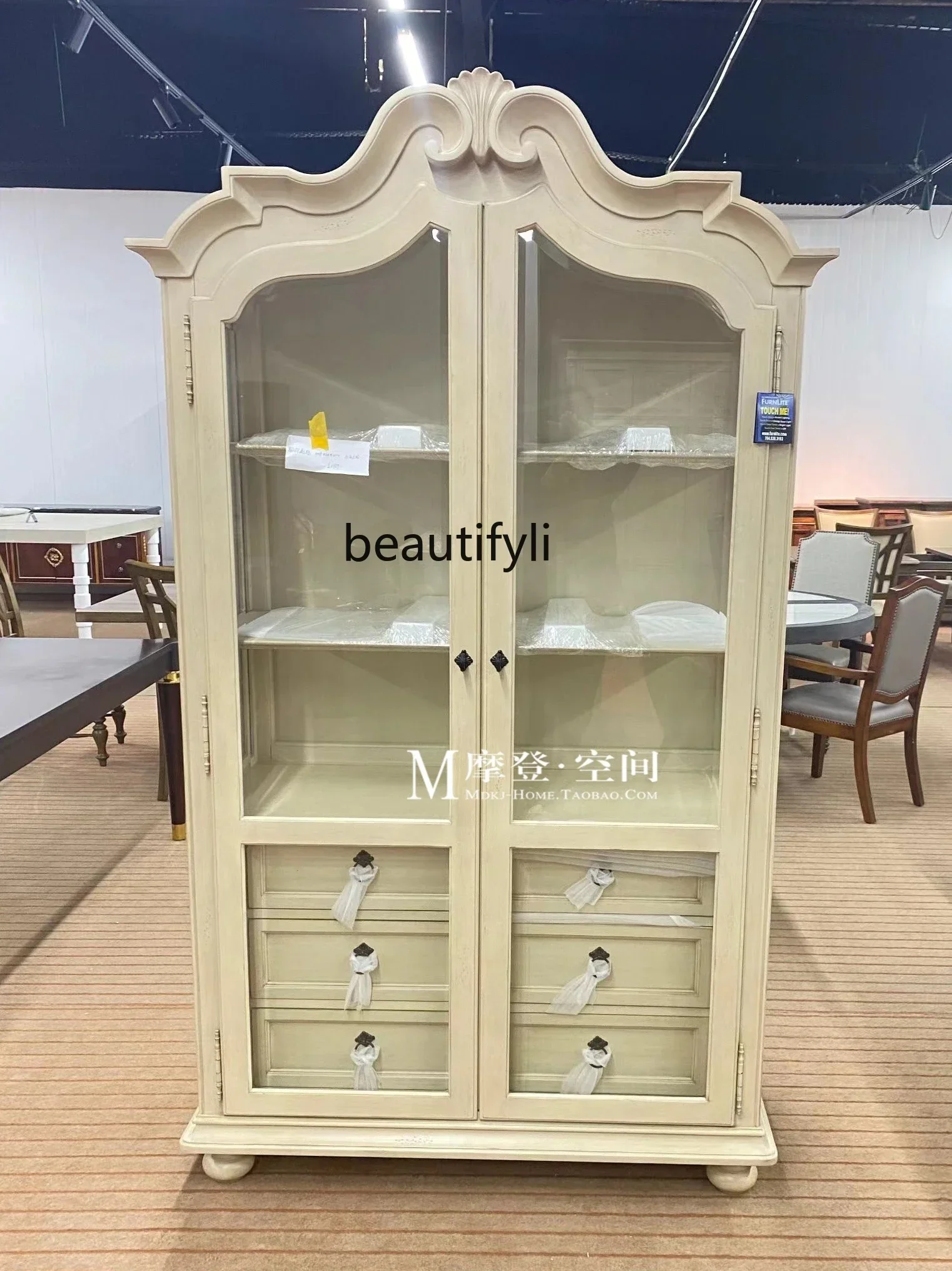 

American style, solid wood bookcase display, neoclassical wine cabinet with old carved dining edge, porcelain cabinet