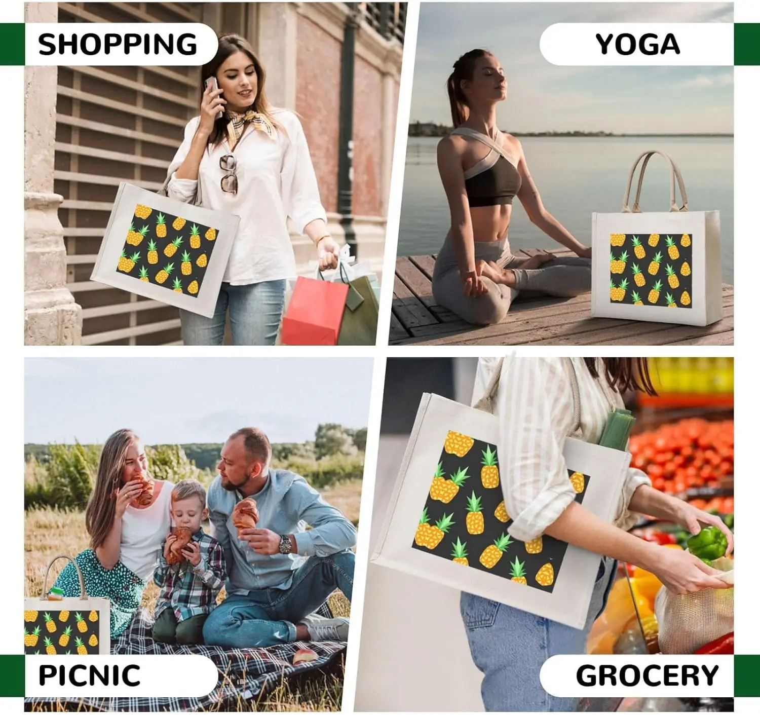 Pineapple Canvas Carrying Tote Bag,Personalized Present Bag, Womens Tote Bag For Yoga, Work,