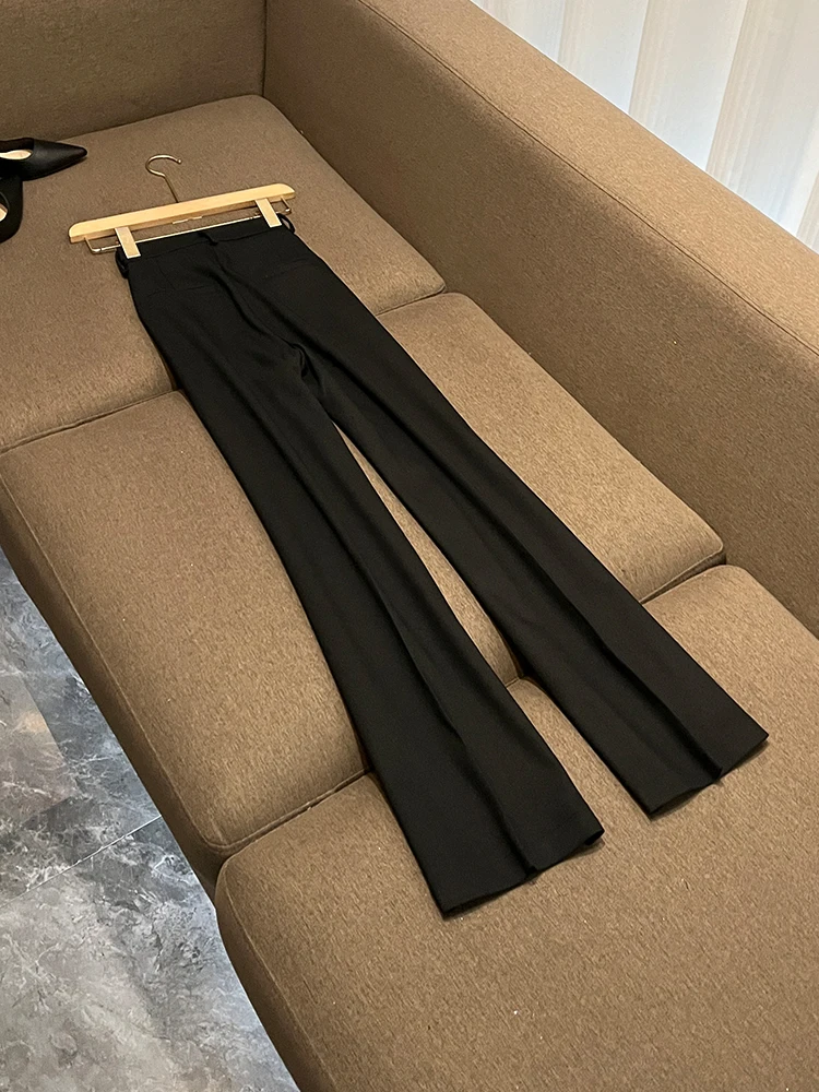 High Waist Wide Leg Pants Tailored Fit Micro Flared Black Coffee Color Autumn Neutral Style Trousers for Men And Women