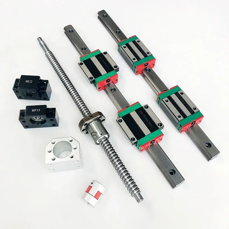 2 set HGR20，15 Linear Guide Rail + 4pcs HGH20CA 1 SFU1605 ，1610 Ball screw + BF12/BK12 + Coupling