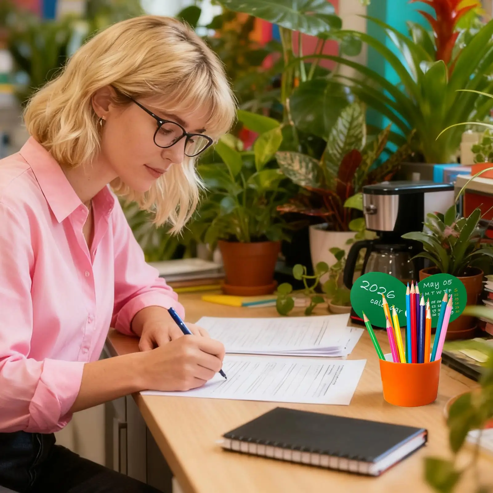 

Настольный календарь в форме бутона цветка на 2026 год, держатель для ручек, коробка для хранения, модный офисный многофункциональный креативный календарь с цветочным горшком