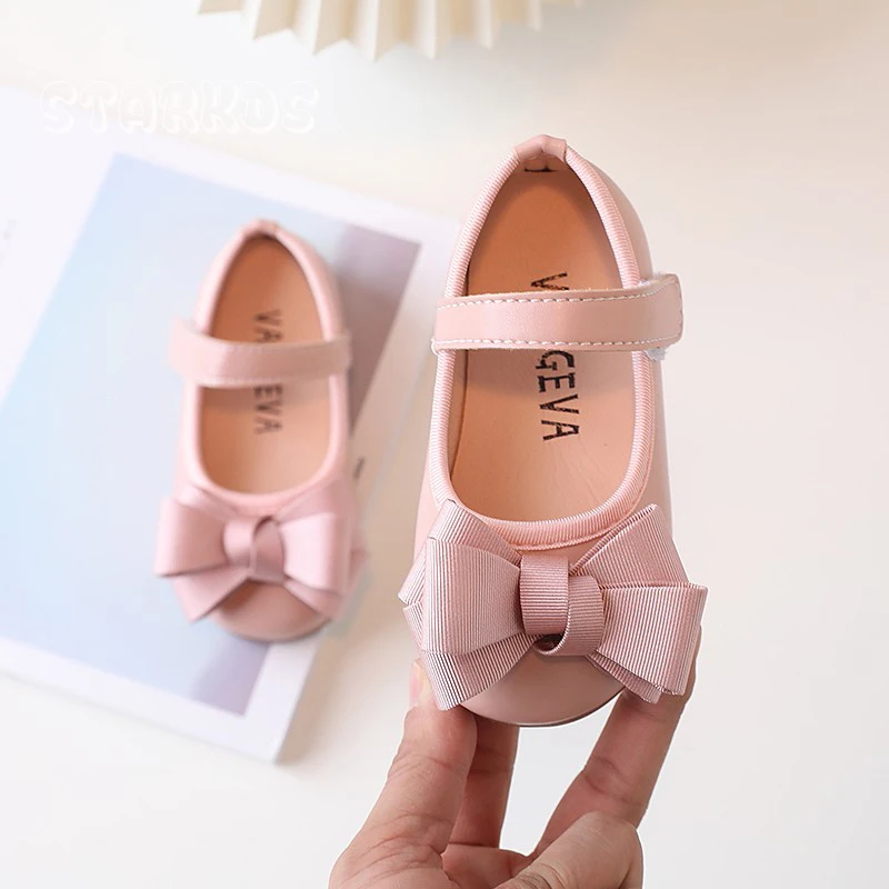 Classic Ribbon Bowknot Ballet Flats Girls Fashion Red Mary Jane Shoes Baby Child Spring Pink Leatherette Dress Zapatos