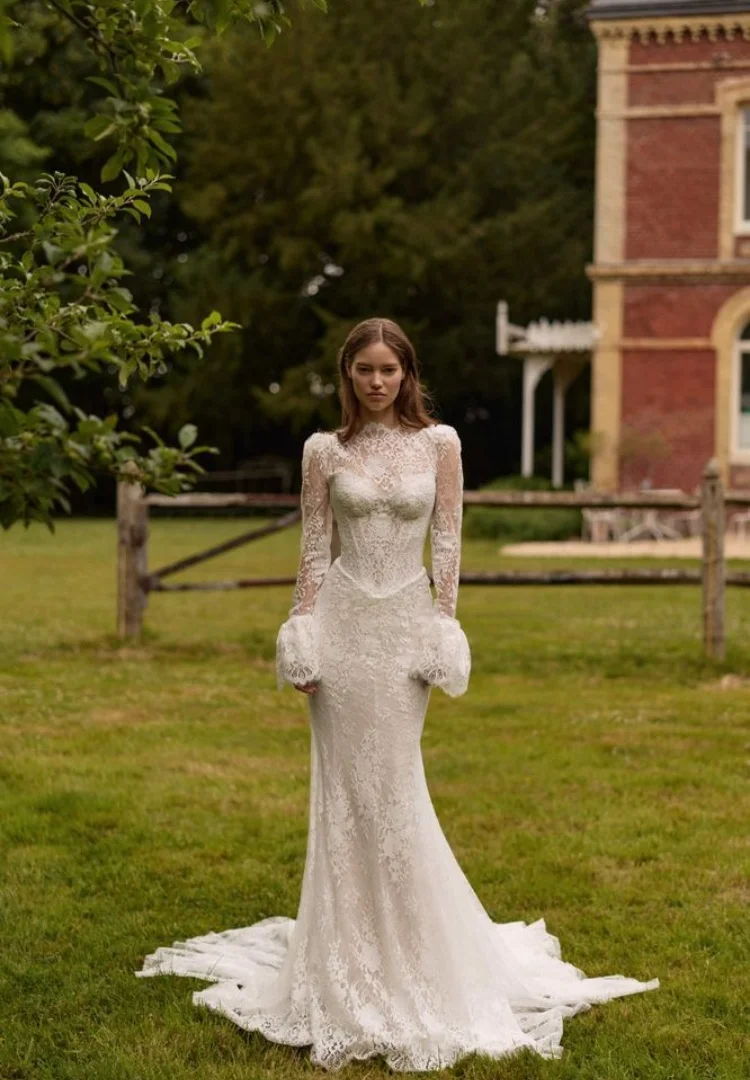 Vestidos De Novia Corte Sirena Vestido Encaje 2 En 1 Desmontable Long Sleeve Wedding Dresses Minimalista Elegant Bespoke Dress