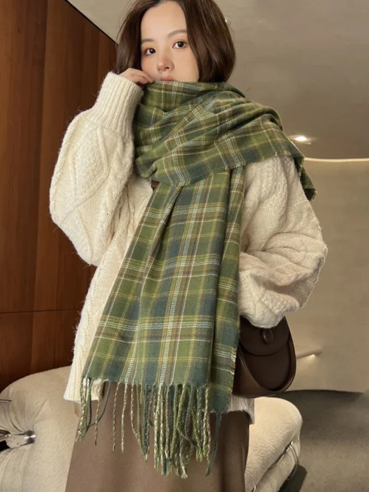 New Imitation Cashmere Women Scarf Winter Preppy Style Vintage Plaid Scarve Pashmina Mujer Foulard Blanket Wrap Shawl Pareo スカーフ