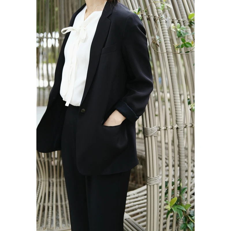 

Летний женский костюм Bla Heavyweight из шелка, свободного кроя, на одной пуговице, премиум-класса, модный, повседневный, элегантный, классический стиль