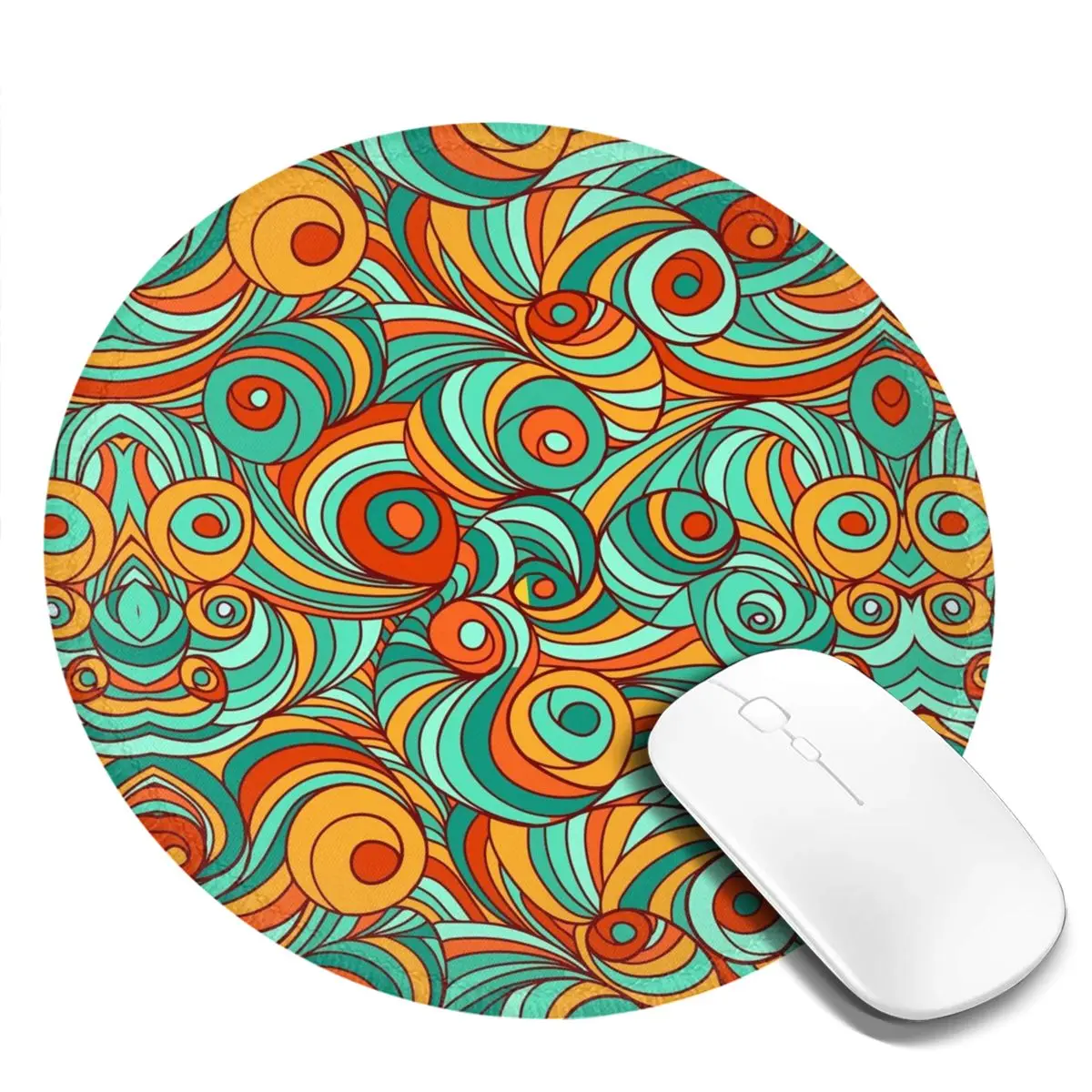 Swirling Retro 70S Round Mouse Pad Abstract Lines Rubber Gaming Mousepad For PC Laptop Computer Comfortable Graphic Mouse Mats