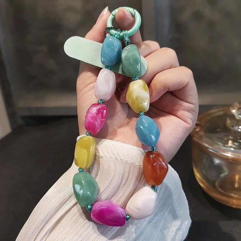 Ins Personalized Trendy Special-Shaped Beaded Mobile Phone Lanyard Creative Fashion Colorful Stone Anti-Lost Mobile Phone Chain