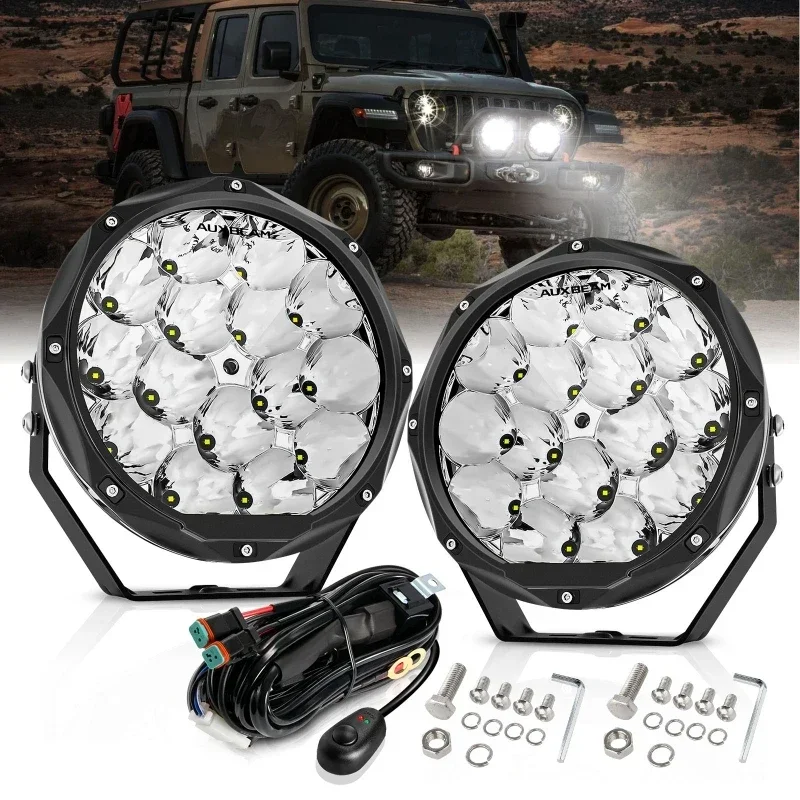 AUXBEAM 2Pcs 150W 8.5 Inch Round Off Road Lights Spot Beam LED Driving Work Lamp