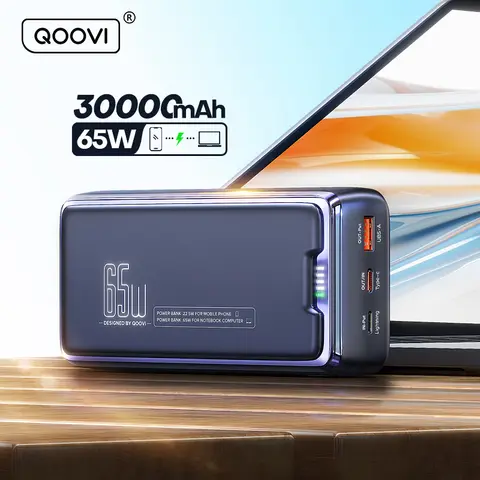 QOOVI Power Bank 30000mAh Pojemność baterii zewnętrznej PD 65W Szybkie ładowanie Przenośna ładowarka Powerbank do laptopa iPhone Samsung