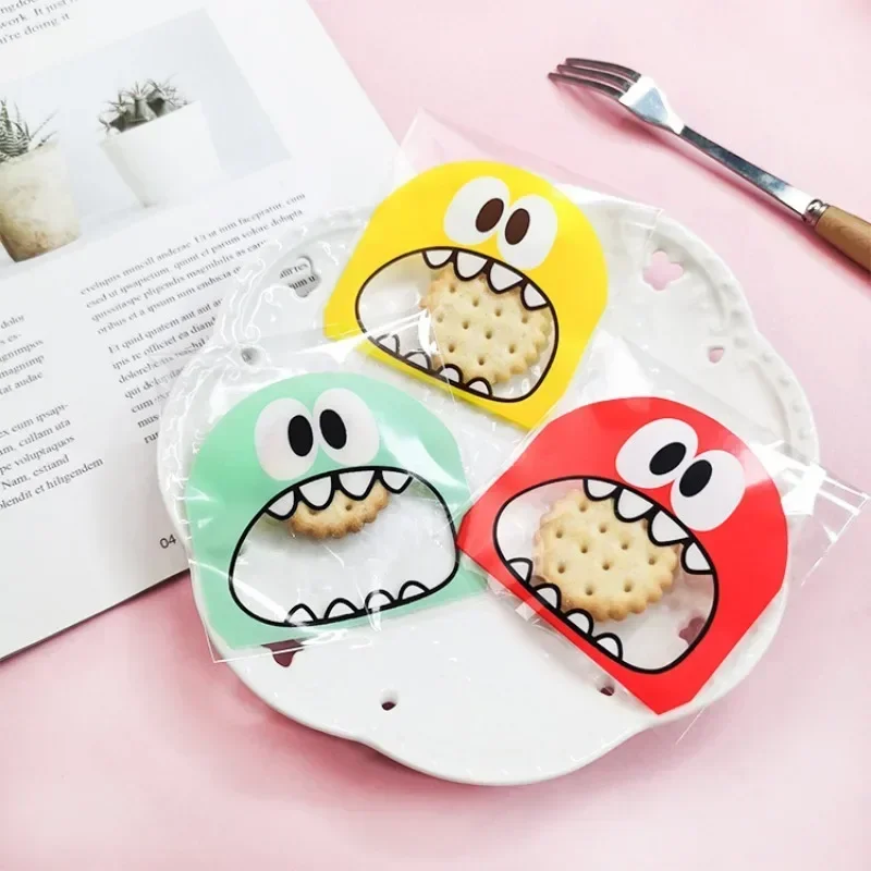 100pcs 7-14cm Optional Cute Foodie Little Monster Self-adhesive Bags Gift Packaging Bag Biscuit Packaging Bag Wedding Candy Bag