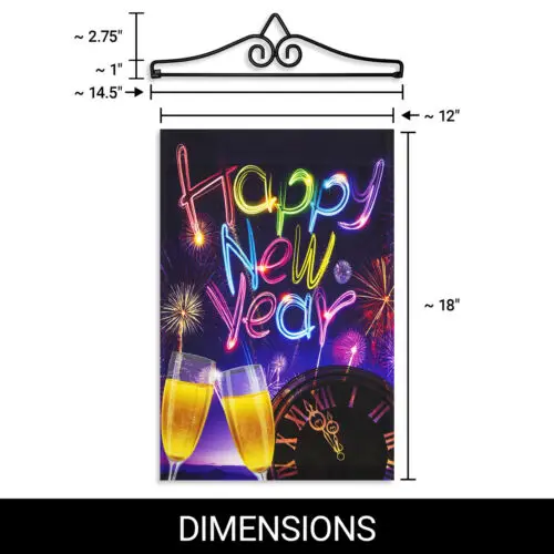 Garden Flag Happy New Year Fireworks and Champagne 12x18IN & Hanger Printed Poly