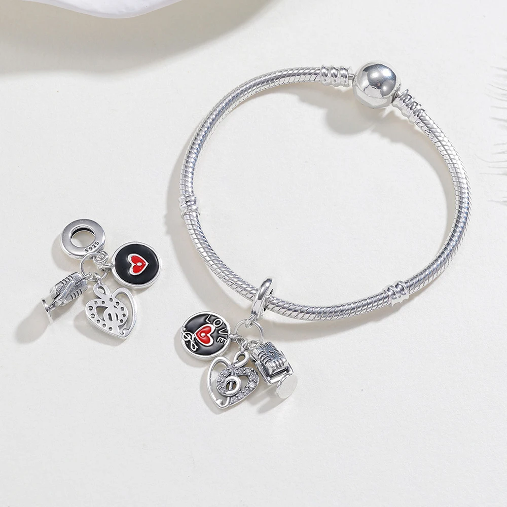New 925 Sterling Silver Travel & Music Charms Vinyl Record Pendants Fit Original Bracelets DIY Jewelry Making For Women Gifts view 4