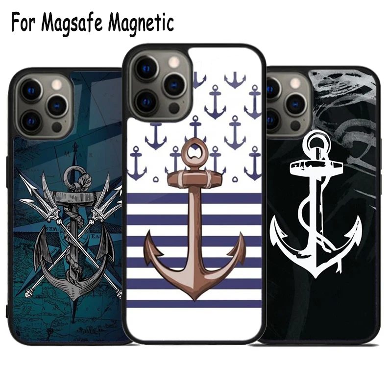 Anchor Sea Beach Wireless Charge Magsafe Phone Case For iPhone 15 16 14 13 11 12 Pro Max Plus Magnetic Bumper Cover