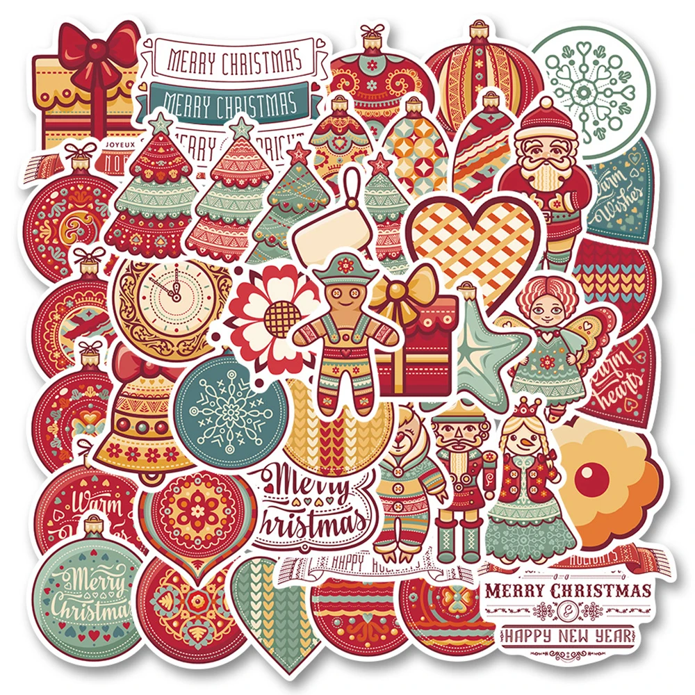 

10/30/48pcs Retro Cartoon Christmas Pendant Stickers Cute Creative Graffiti Decals Suitcase Phone Diary Laptop Sticker Packing