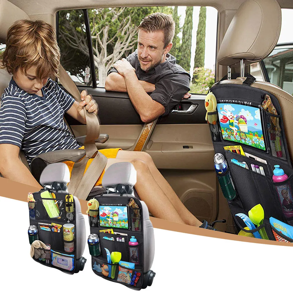 Car Rear Seat Organizer With Touch Screen Tablet Computer Bracket Automatic Storage Bag Child Travel Car Seat Backrest Protector