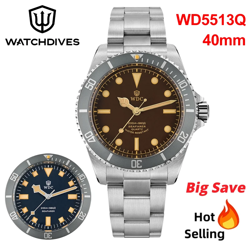 Watchdives WD5513Q Luxusuhr VH31 Sweep Second Quarzwerk Herrenuhr Saphir Leuchtend 200m Wasserdicht Taucheruhr