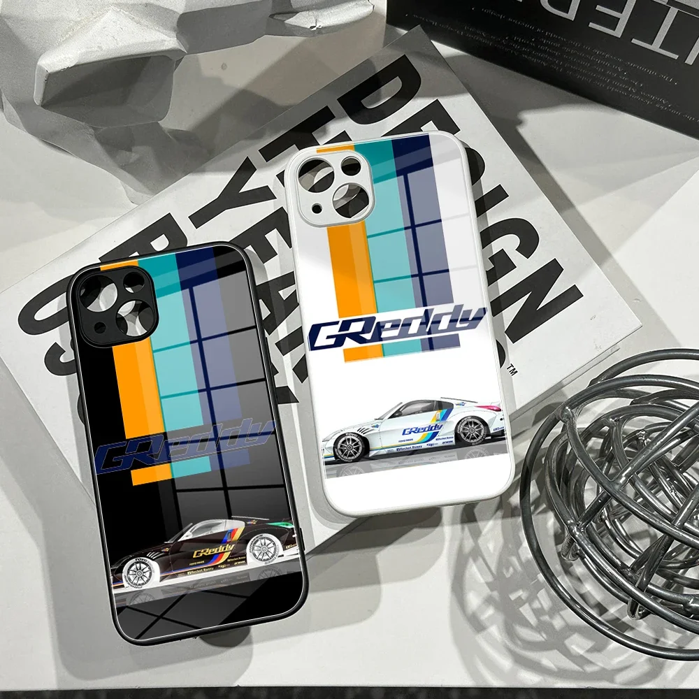 For IPhone 15 Pro Super Greddy LOGO Racing Tempered Glass Phone Case For IPhone 15 14 13 12 XR XS MAX Covers