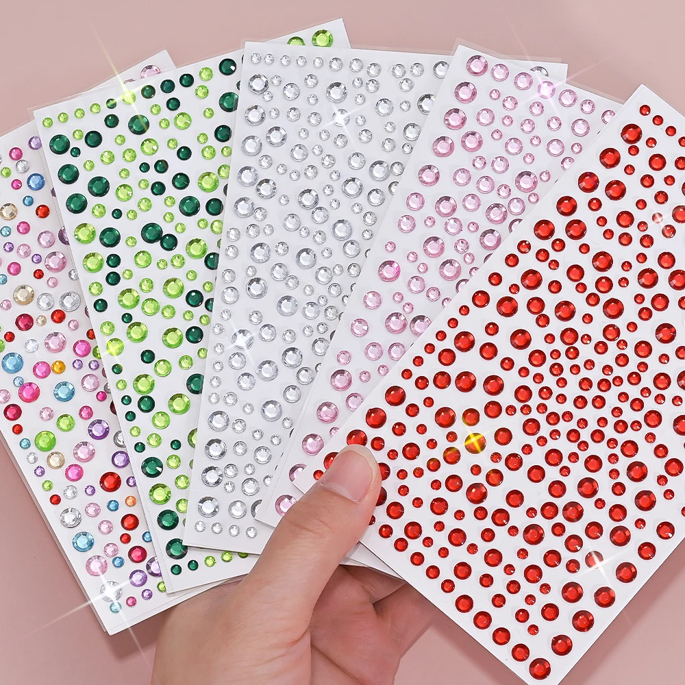 1/5pcs 3D Bling Colorful Round Flat Rhinestone Face Stickers Mixed Size Facial Diamond Tattoo Gems Facial Body Makeup Ornaments