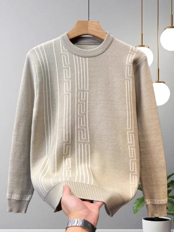 

Retro round Ne Men's Slim Fit Striped Knit Base irt Warm Casual Sle Autumn Winter Faion Brand Sweater Knitted Top