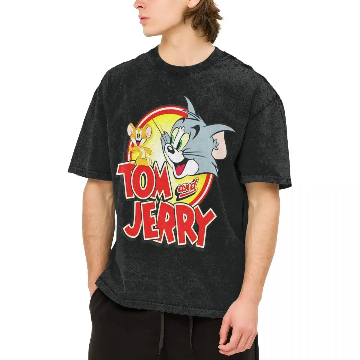 Mens T Shirt  Toms & J-Jerry Logo Washed T-Shirts Fashion Summer Tees Y2K Classic Print Cotton Clothing New Arrival