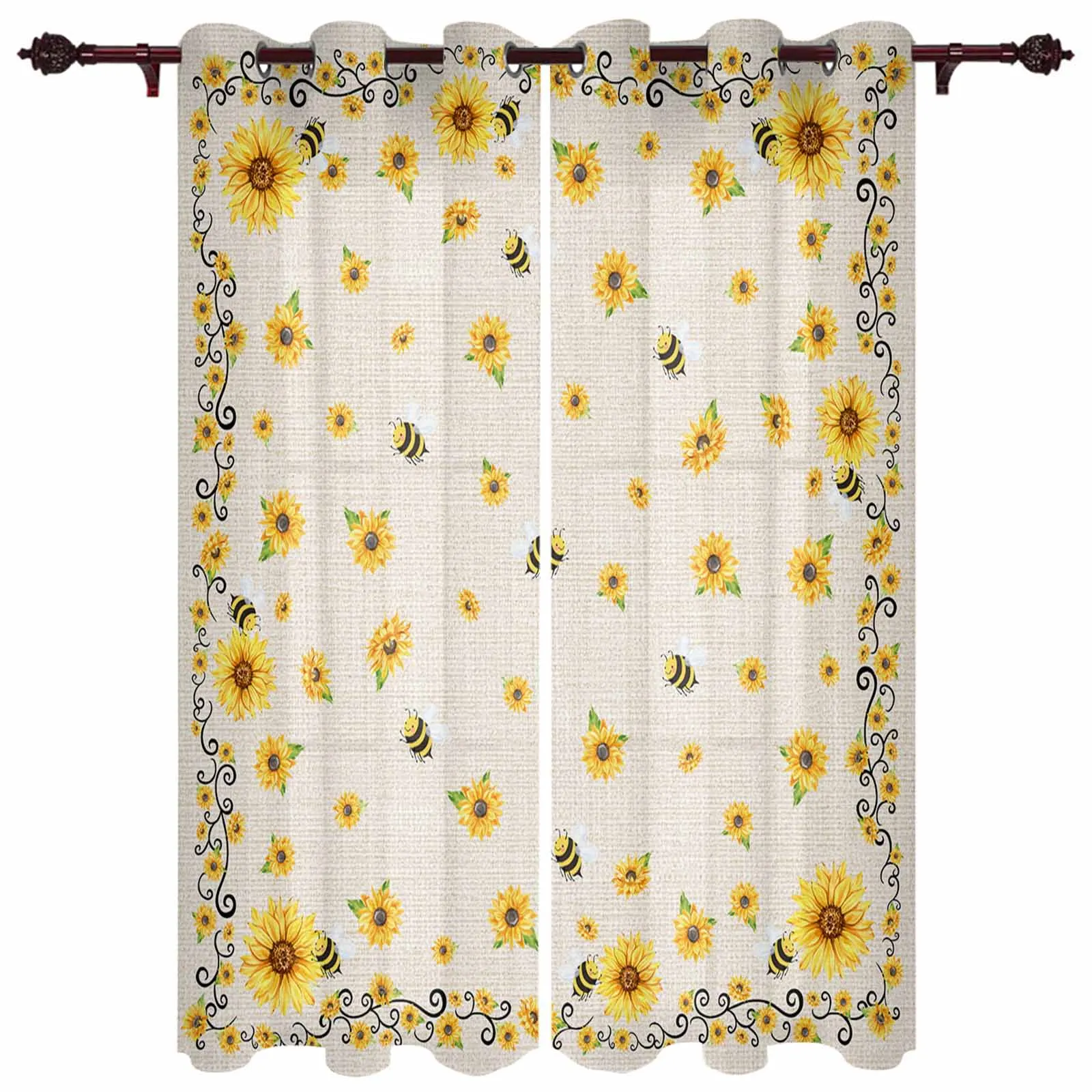 Summer Sunflower Bee Window Curtains for Living Room Luxury Bedroom Curtains Coffee Dining Room Drapes