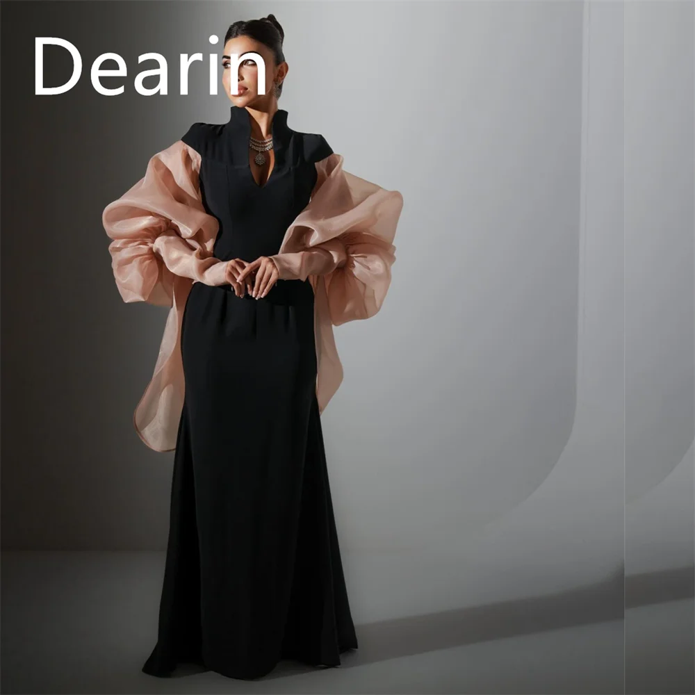 

Customized Saudi Arabia Dearin High Collar Column Floor Length Skirts Vertically Bespoke Occasion Dresses Prom Gown Formal Eveni