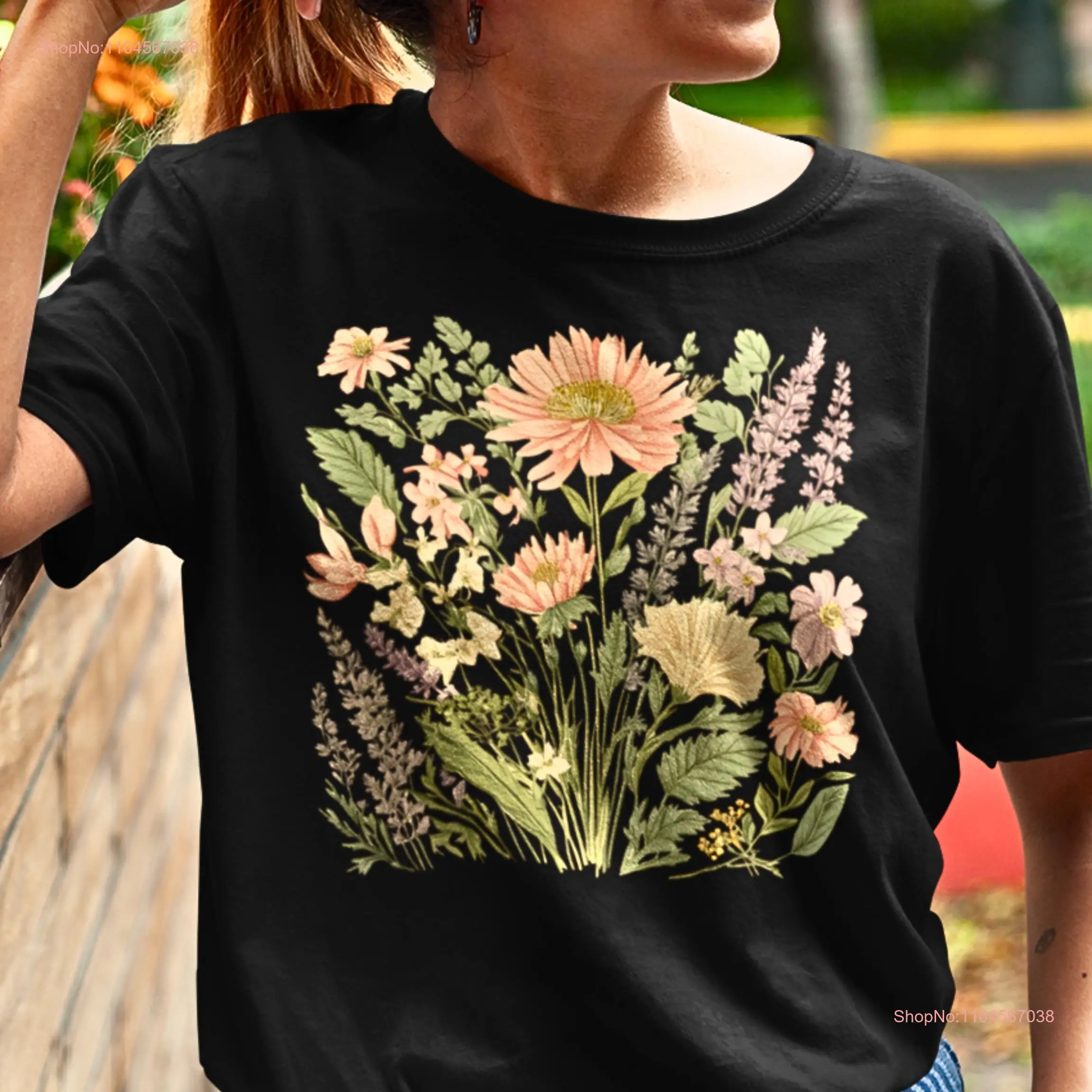 빈티지 식물 꽃 T 셔츠 꽃 자연 애호가 Boho 인쇄 탑 원예 의류 긴 또는 짧은 소매